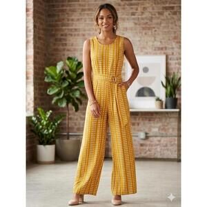 205 Collins Mustard Yellow Sleeveless Jumpsuit Belt L